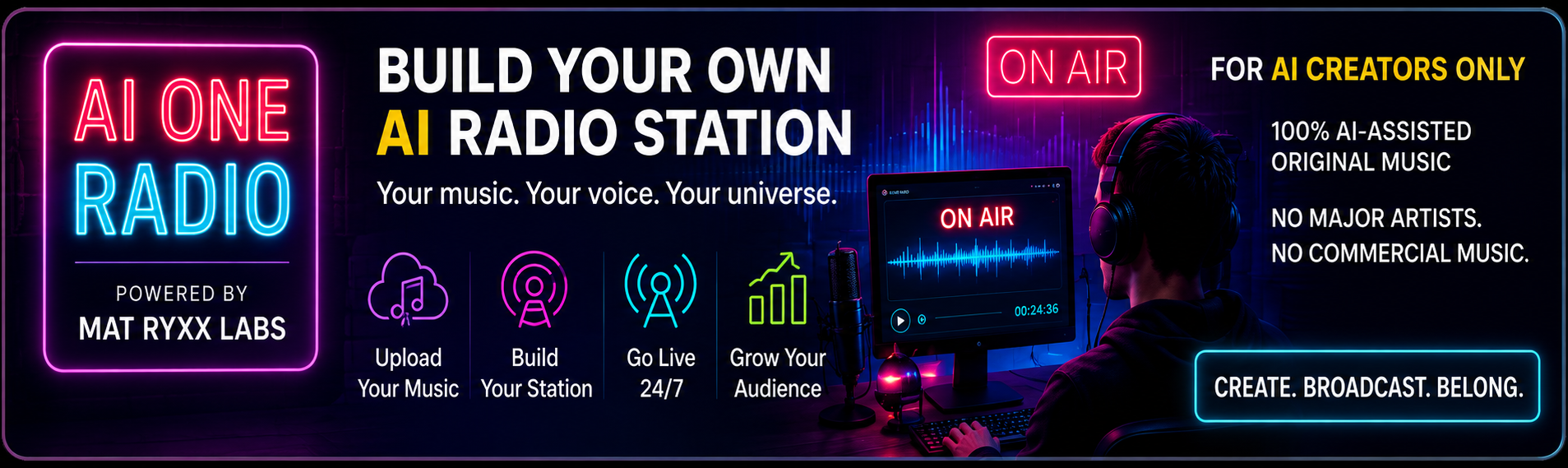 AI ONE Radio creator campaign banner 1